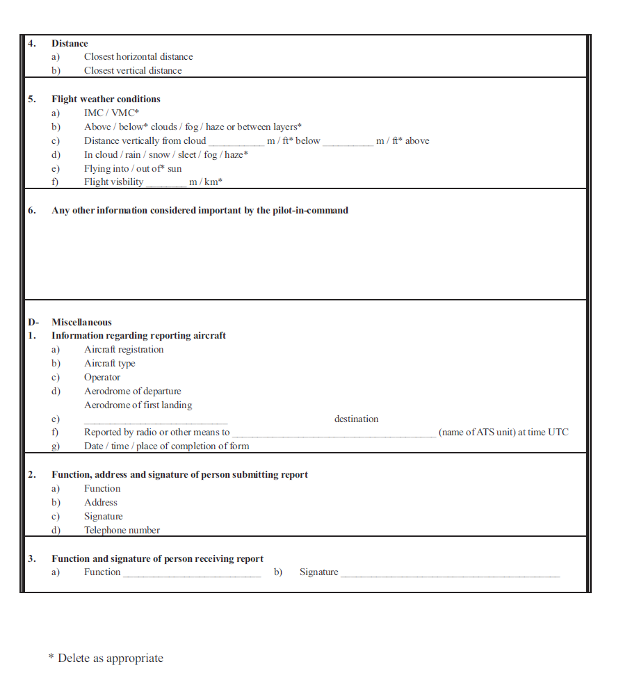 Instructions for the completion of the Air Traffic Incident Report Form
